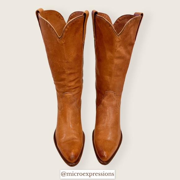 Frye Carson Pull Up Cognac Everyday Cute Genuine Leather Low Heel Cowboy Boot - Picture 4 of 11